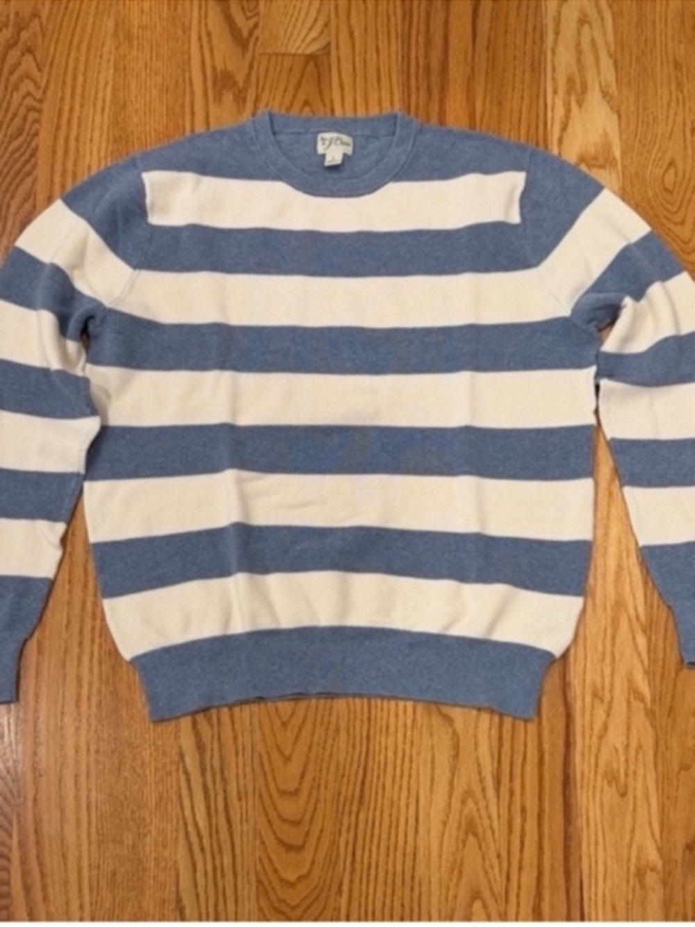 J. Crew Blue and Cream Striped Crewneck Sweater- Size Large